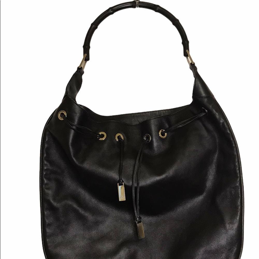 🍾 FIRM XL Gucci Drawstring Bag in Black Leather - Picture 1 of 9